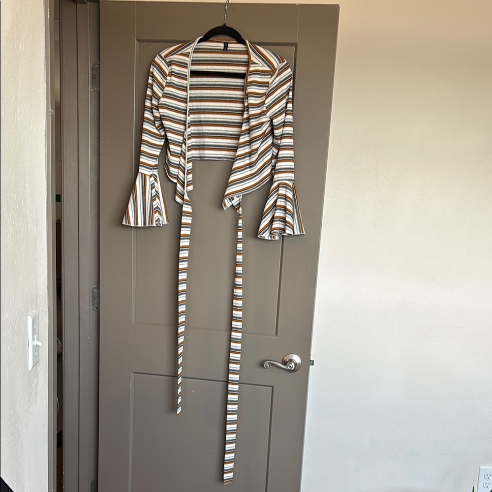 Zaful Striped Crop Top - Brown, White, Black